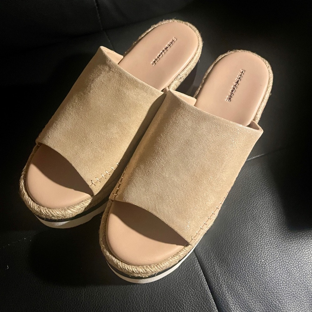 ❌Sold❌Free People Santorini Espadrille Platform Sandal Sz 7.5 RoseGold Leather - Picture 2 of 7